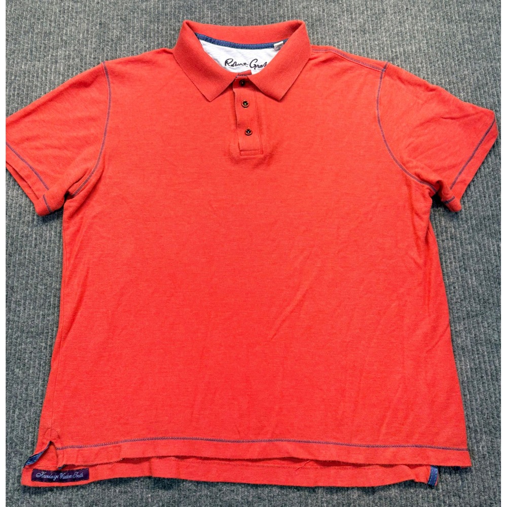 Robert Graham Mens Coral Orange Paint Splatter Collar Polo Shirt Large Fit